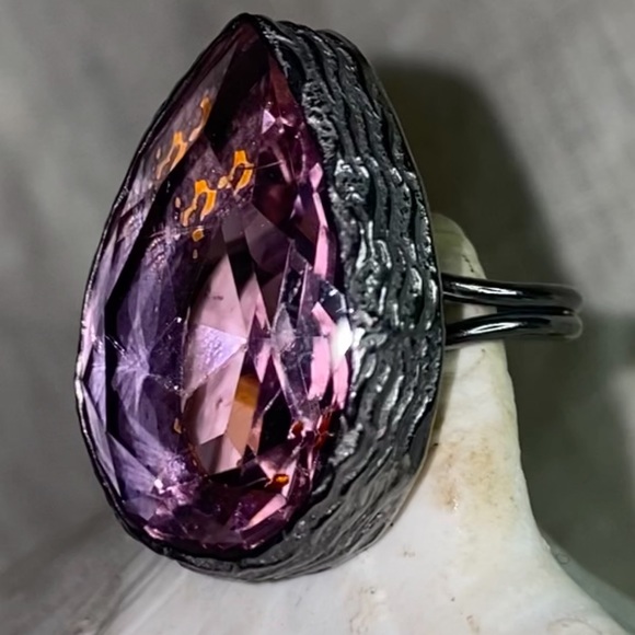 Gorgeous Pink Kunzite Handcrafted 925 Sterling Silver teardrop facet cut Ring - Picture 8 of 11